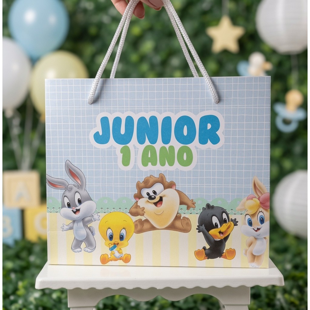 Sacolinhas Personalizada Baby Looney Tunes Personalizado Com Nome e Idade Festa Infantil Lembrancinha