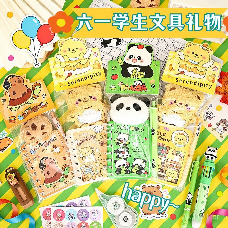 Conjunto de Papelaria Capivara Panda Urso de Pelúcia, Kit de Presente de Papelaria com Personagens de Desenho Animado, P