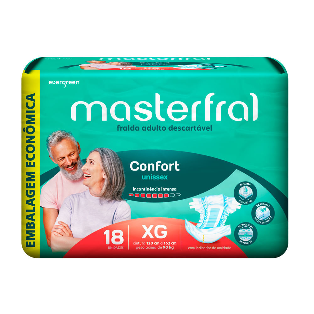 Fralda Geriátrica Masterfral Confort Unissex Tamanho XG com 18 Unidades