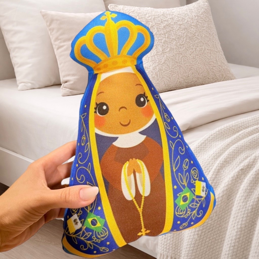 Almofada naninha de nossa senhora aparecida travesseiro azul (direto da cidade de Aparecida) lembrança religiosa