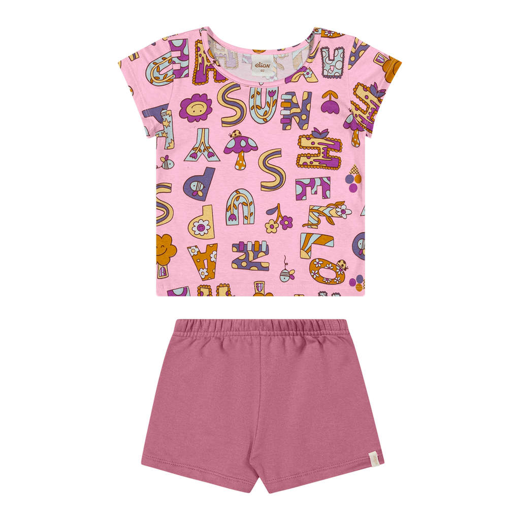 Conjunto Curto Infantil Menina Lúdico Elian Rosa