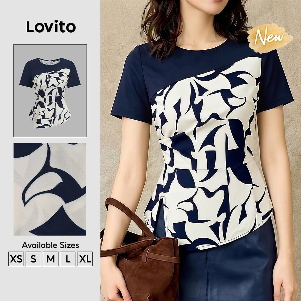(New Arrival) Lovito Blusa Feminina Elegante Retrô Colorblock Com Zíper Falso 2 Em 1 Para Primavera/verão BLB201P1D725