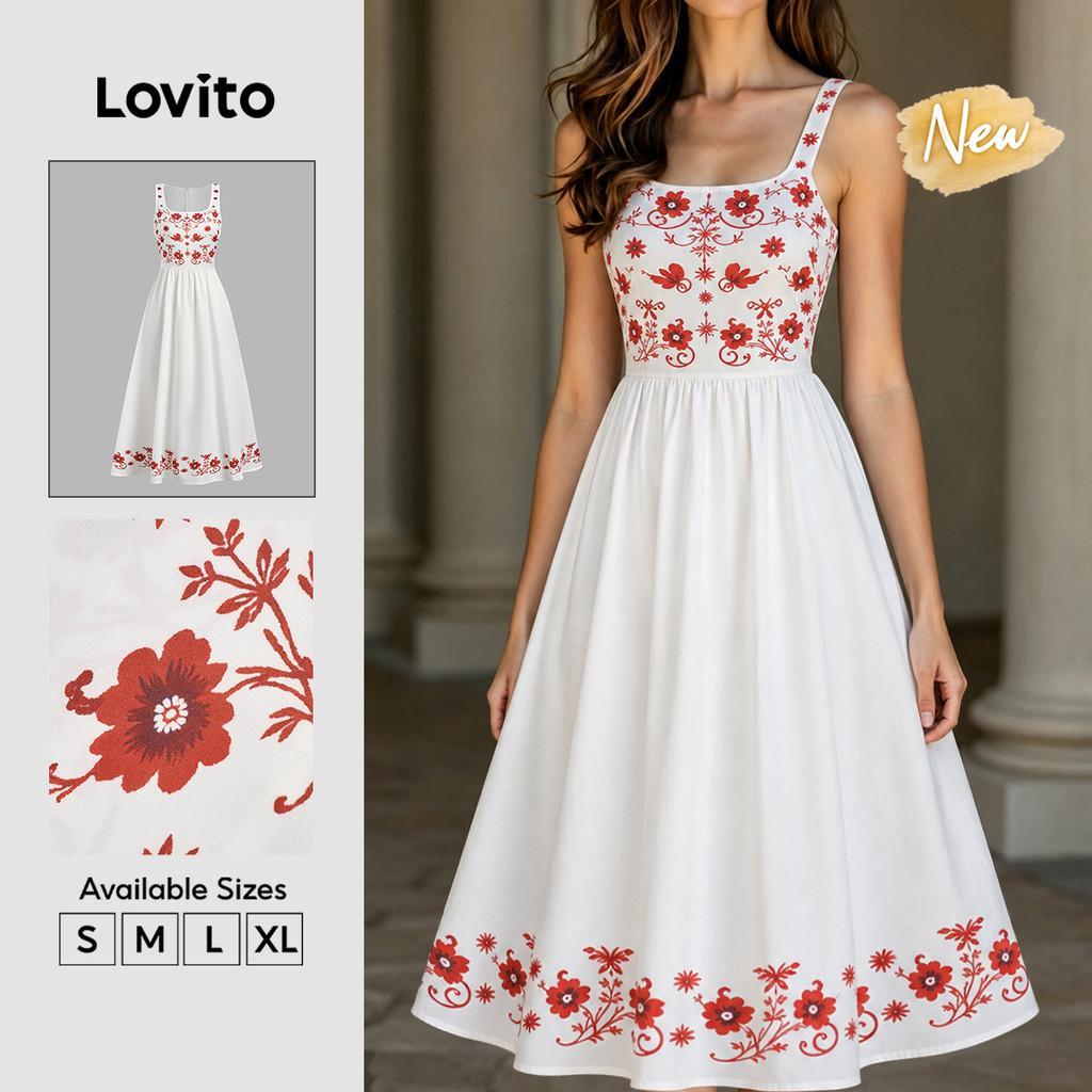 (New Arrival) Lovito Vestido Elegante com Padrão para Mulheres primavera/verão DRB38BR017