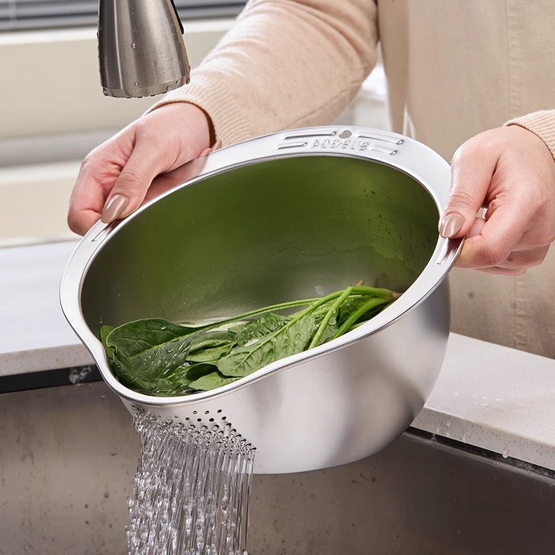 Cesta de drenagem 304 de qualidade alimentar, aço inoxidável, lavagem de vegetais, frutas, arroz, peneira de arroz, filt