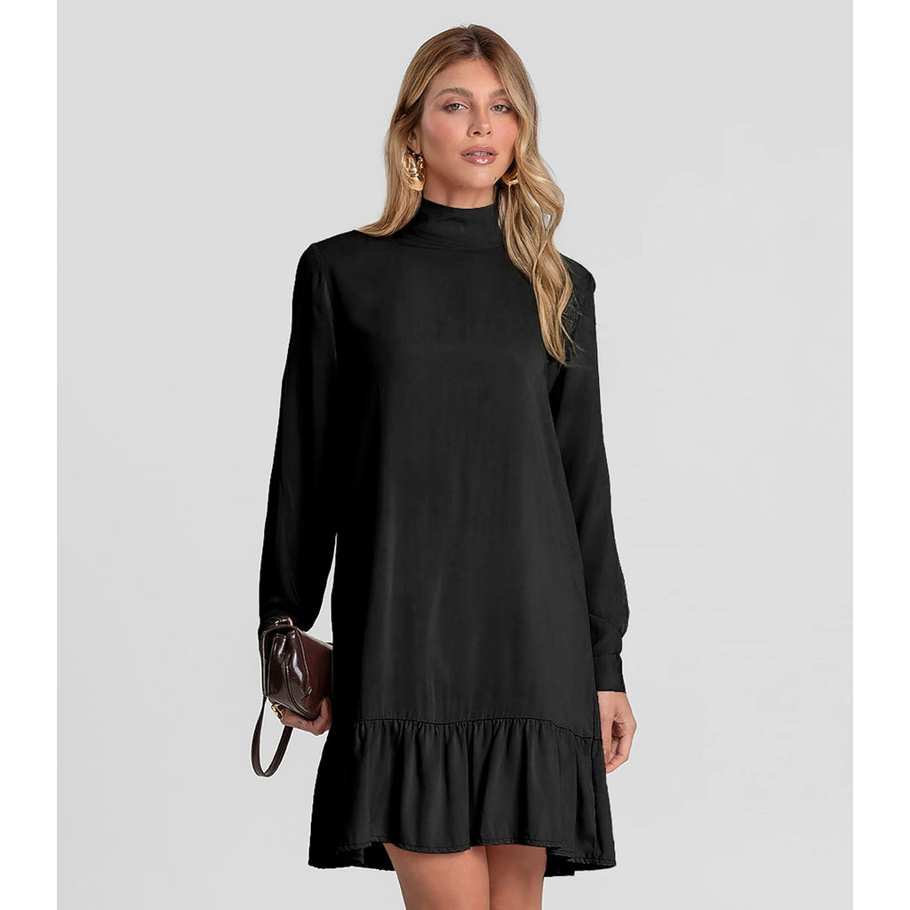 Vestido Curto Feminino Gola Dupla Dianna Preto