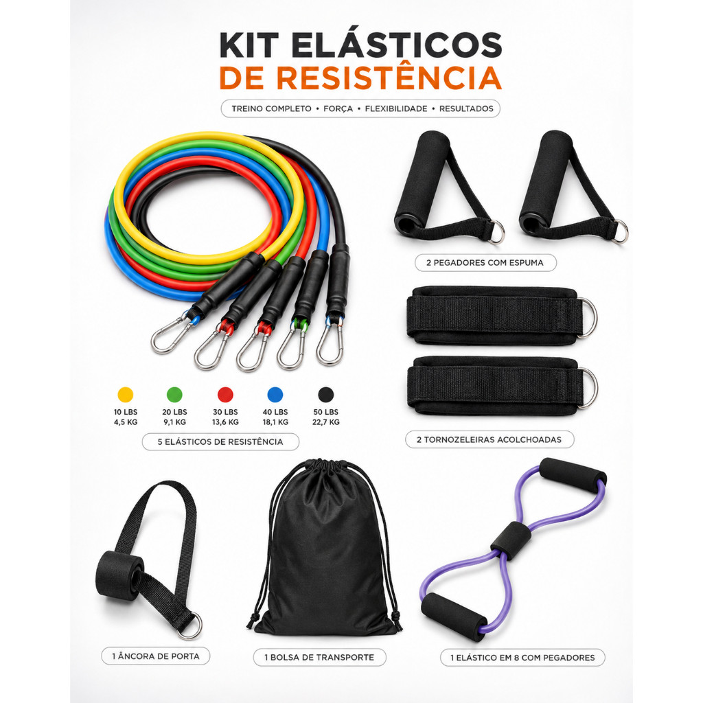 Kit 12 Elastico Extensor Crosstube Treino Funcional Academia Em Casa Ginastica
