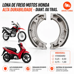 Par Lona Freio Tambor Patim Traseiro Ou Dianteiro Honda Biz Pop 100 110 125 Bros Alta Durabilidade