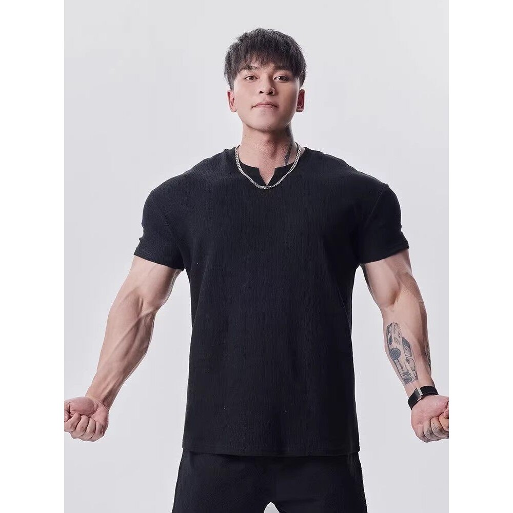 Textura leve punhos estreitos olhar grande 280g legal camiseta de manga curta masculino esportes lazer treinamento de Fi