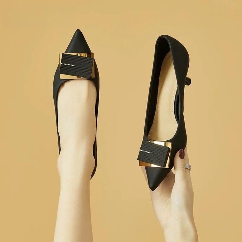 Fivela Quadrada Salto Alto Fino Elegante Confortável Feminino Apontou Toe Francês Luxo Festa Sapatos De Trabalho