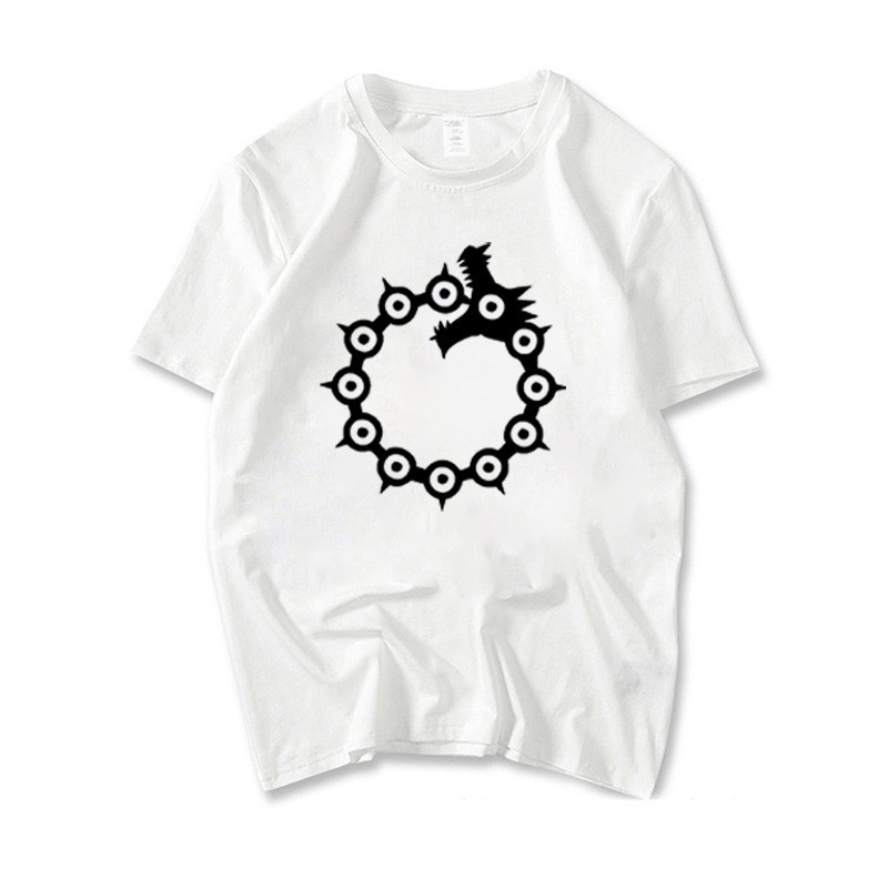 Camiseta Infantil de Manga Curta com Estampa Gráfica de Personagens, Seven Deadly Sins, Estilo 2D, Gola Redonda, para Pa
