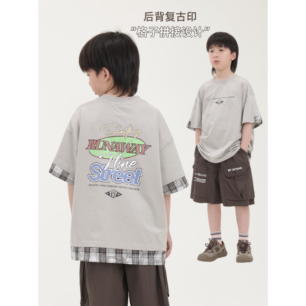 Meninos camiseta de manga curta verão novo estilo meninos moda crianças Casual All-Match médio grande crianças impresso 