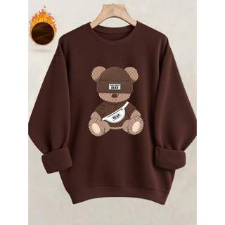 Moletom Casual Gola Redonda de Manga Longa com Estampa de Urso da Califórnia para Mulheres, Moda Blogueira Mais Barato