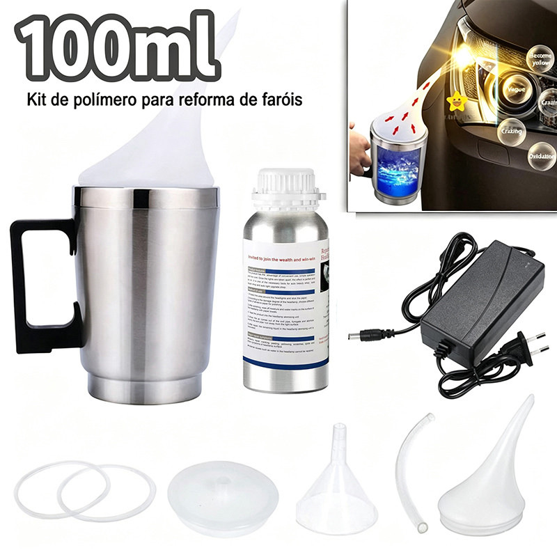 100ml Polímero Revitalizante Para Vidro De Farol De Carro Com Conjunto De Copo Atomizador De Vapor