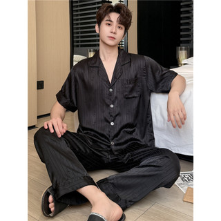 Pijamas masculinos de seda gelo calças de manga curta verão fino Loungewear de seda Plus Size terno 2025 novo estilo