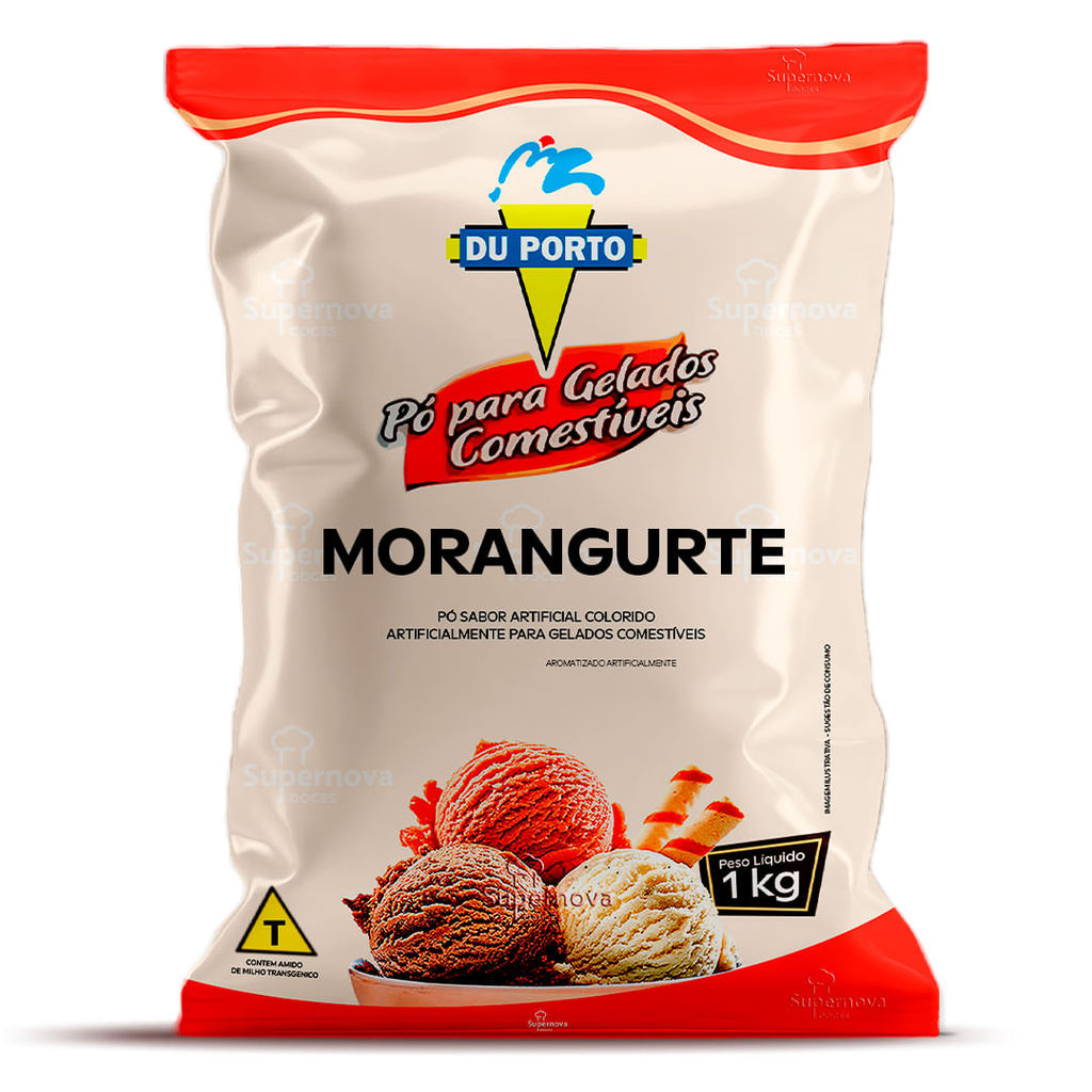 Pó para Gelados Comestíveis Du Porto Sabor Morangurte 1kg