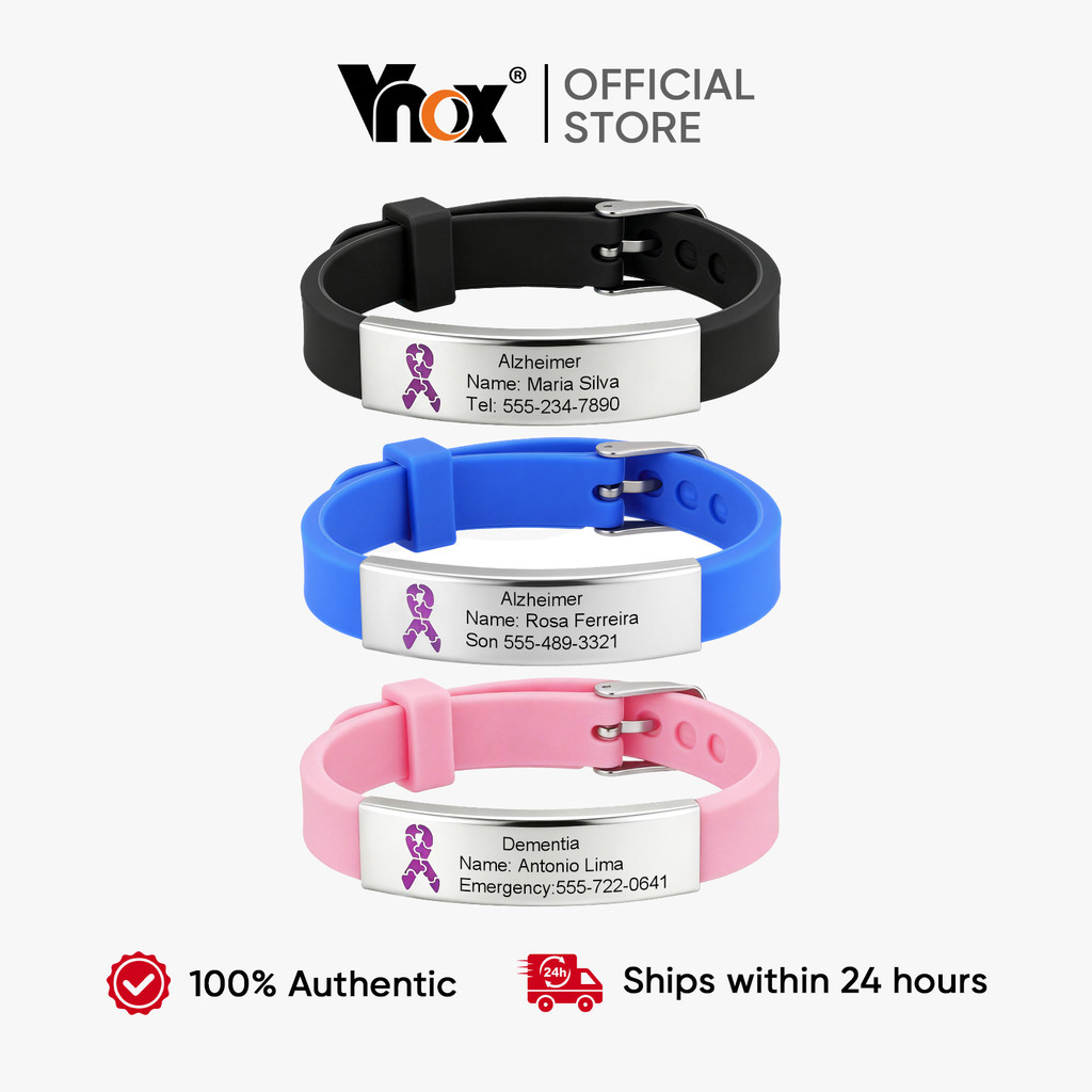 Pulseira De Identificação Médica Alzheimer Personalizada Gratuita Vnox Para Etiqueta De Aço Inoxidável Com Silicone Idos