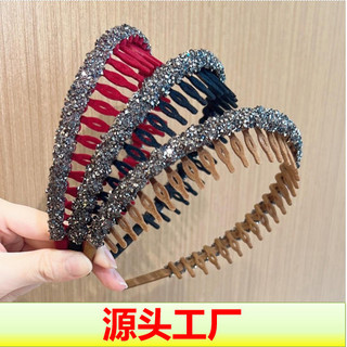 Retro strass reunindo bandana feminino High-End sentir dentado cabelo quebrado arrumado Anti-deslizamento rosto lavagem
