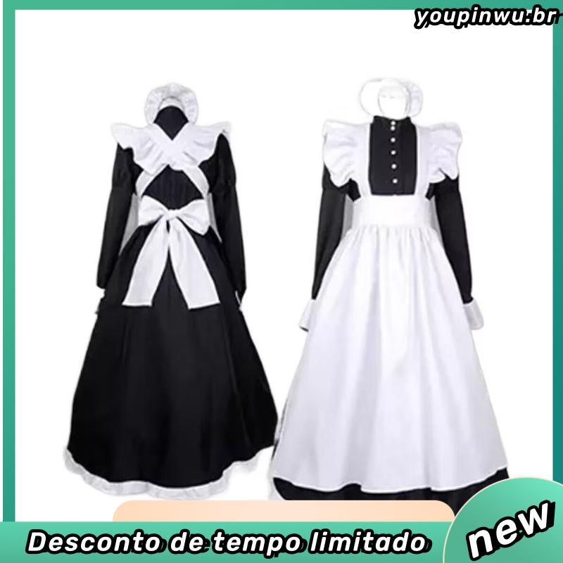 Roupa de empregada masculina usar cospl ay bonito japonês lolita roupas femininas chefe cruz empregada roupa cos