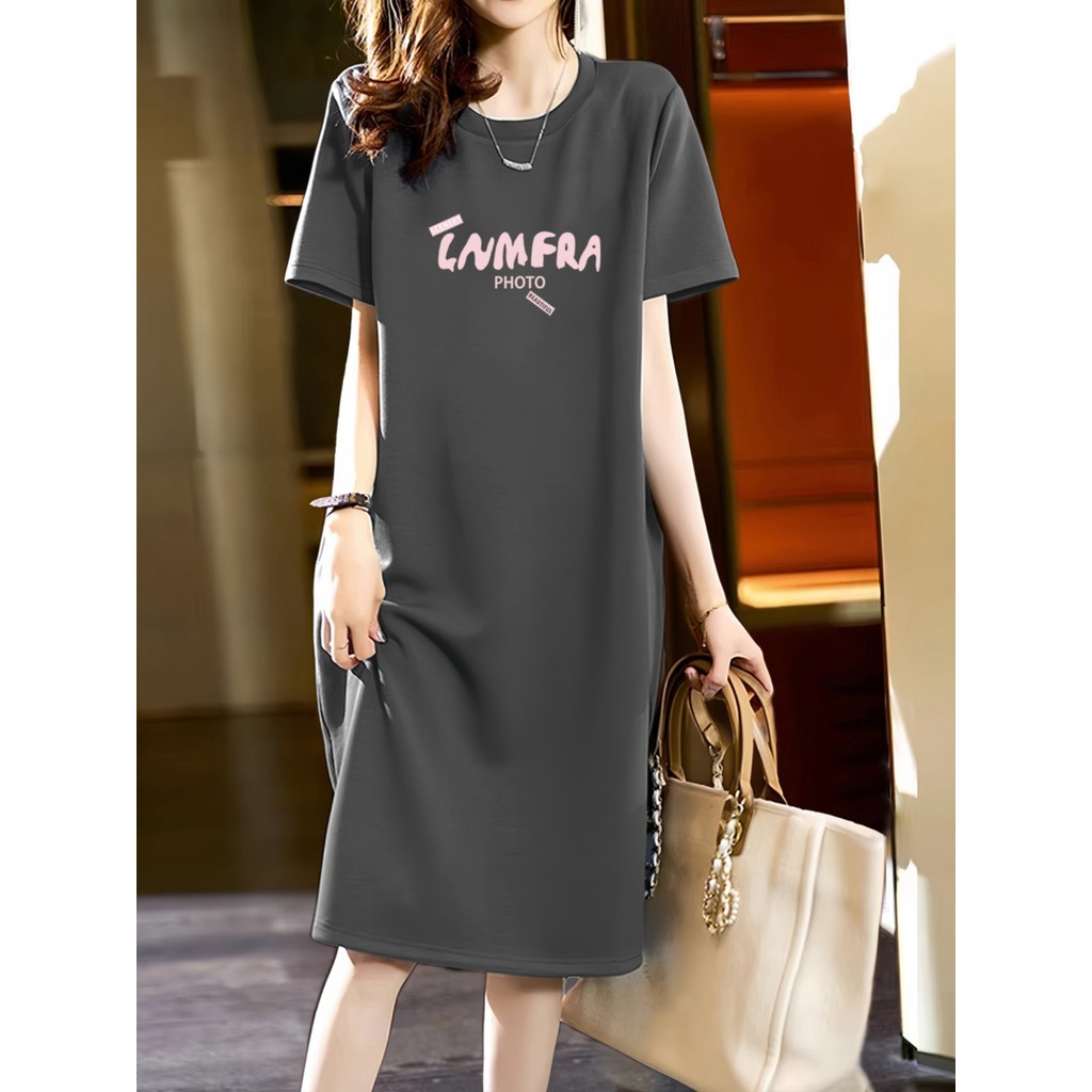 Verão de manga curta novo estilo puro algodão camisola feminina bonito versão coreana vestido de comprimento médio Plus 