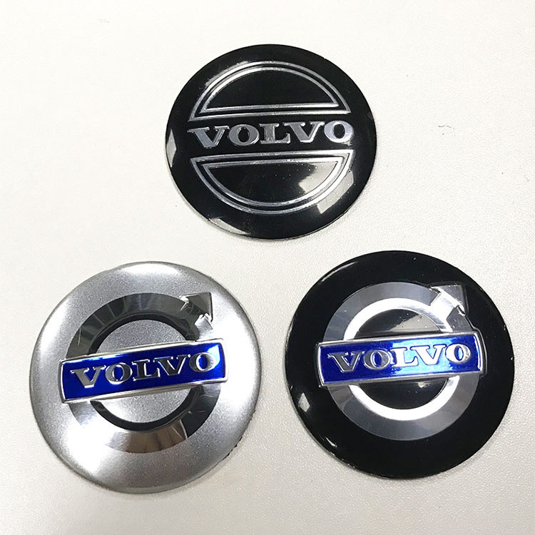 4 peças de adesivos para calota de roda de 65mm e 56mm para Volvo, emblema do logotipo do pneu, nas cores azul, prata e 