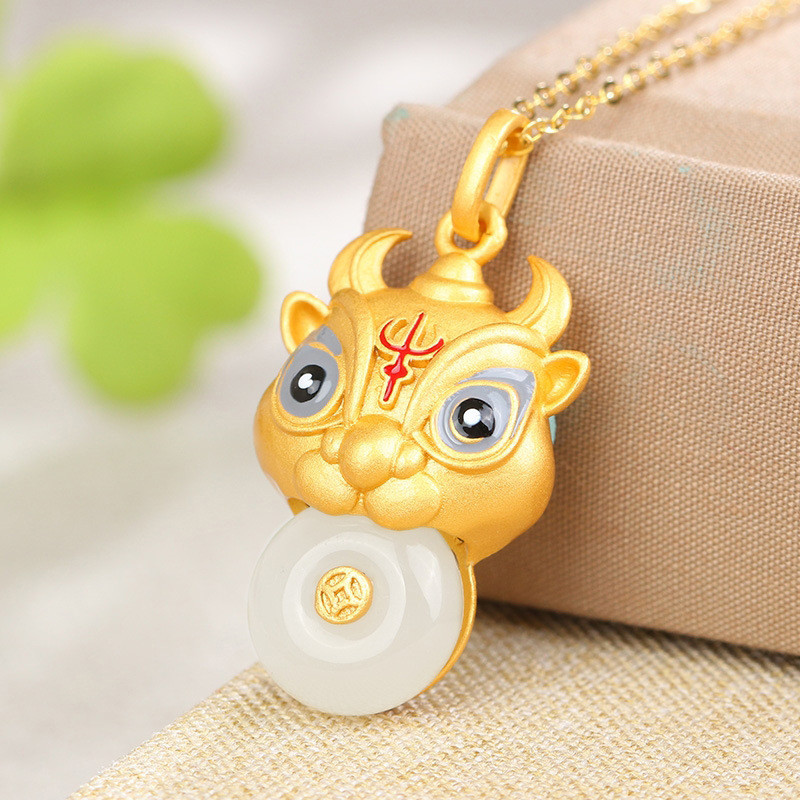 Vietnam areia ouro torção Qiankun Niu latão banhado a ouro pingente encravado pintado cabeça de touro pingente esmalte c