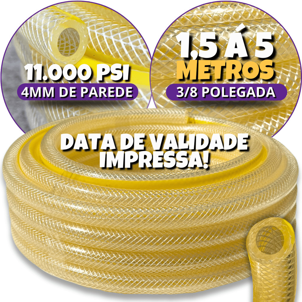 Mangueira Universal p/ Cozinha Multiuso Gás 4mm, Trançada, Parede Grossa, 3/8,11k - 1,5m 2m 3m 4m 5m