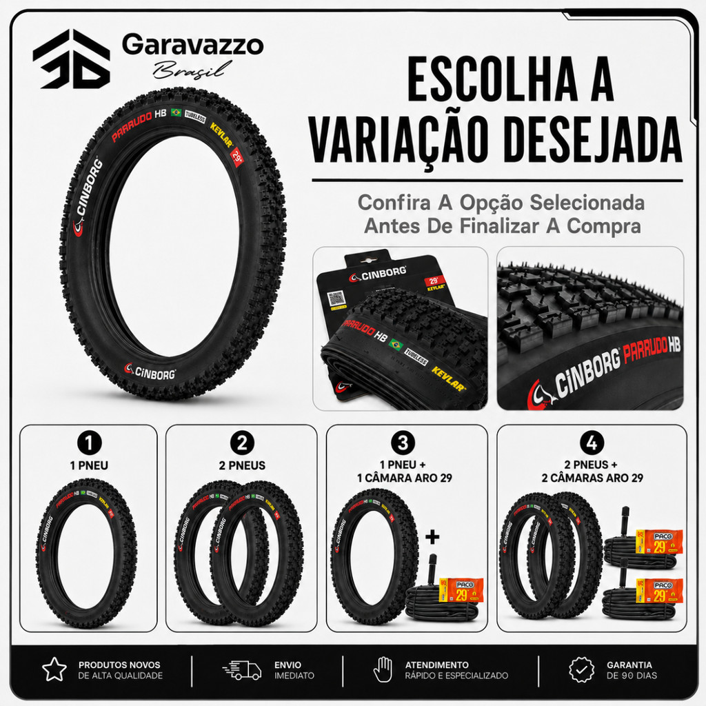 Pneu Cinborg Parrudo Aro 29 29x2.25 e Câmara de Ar 29 Escolha a Variação