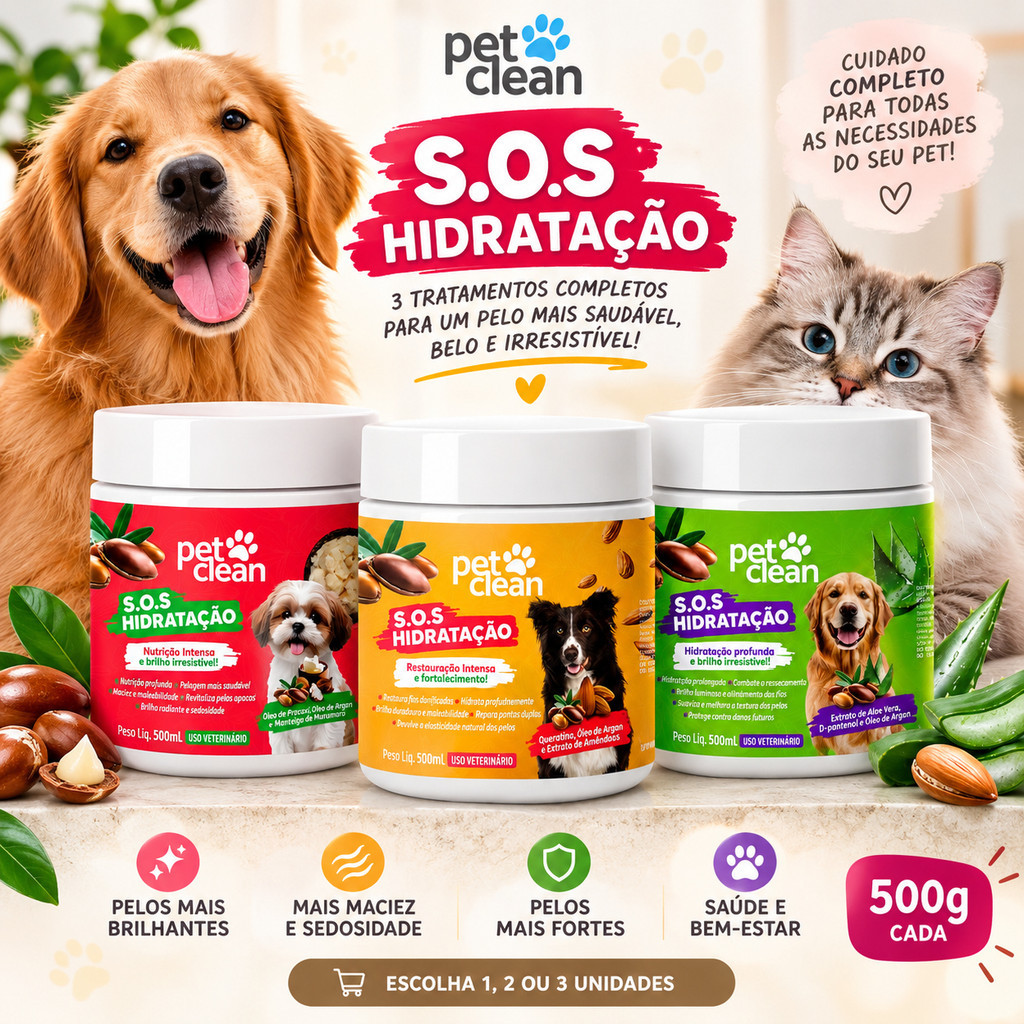 Máscara Hidratação Nutrição Restauração S.O.S Pelo Cães E Gatos Pet Clean Cronograma 500g