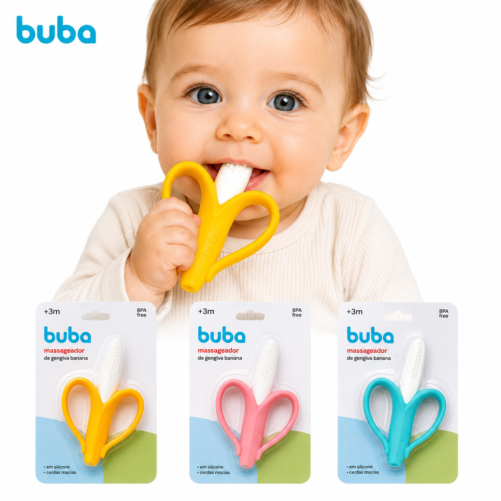 Massageador De Gengiva Buba Banana Mordedor Bebê Bananinha Infantil Silicone Dentinho Bebe