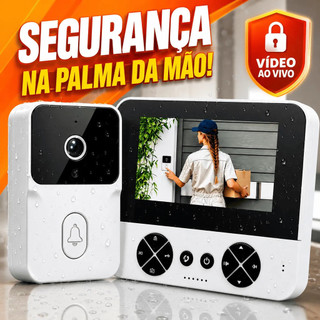 Campainha Com Câmera Sem Fio Tela IPS 4,3 Visão Noturna Infravermelho Interfone Eletrônico Gravação Foto Vídeo SD