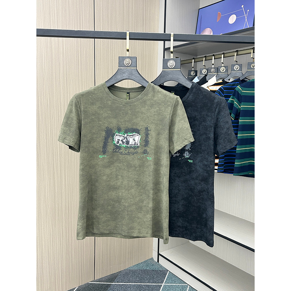 Camiseta masculina de manga curta estampada exclusiva americana verão novo estilo Casual rufião bonito camiseta de meia 
