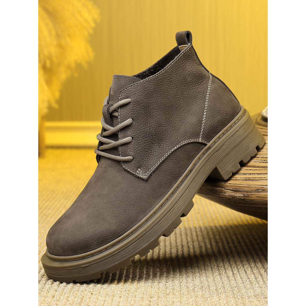 Couro genuíno masculino toe camada de couro outono inverno Martin botas masculinas Retro grande dedo do pé sapatos de co