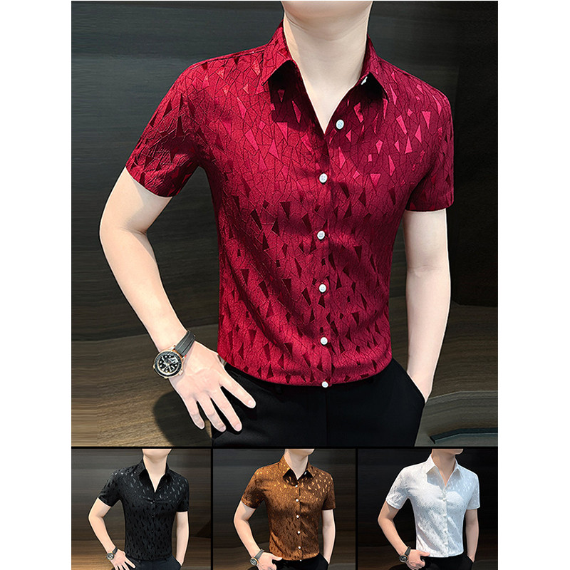 Camisa Floral masculina de manga curta verão novo estilo de seda gelo roupas superiores roupas masculinas rufião bonito