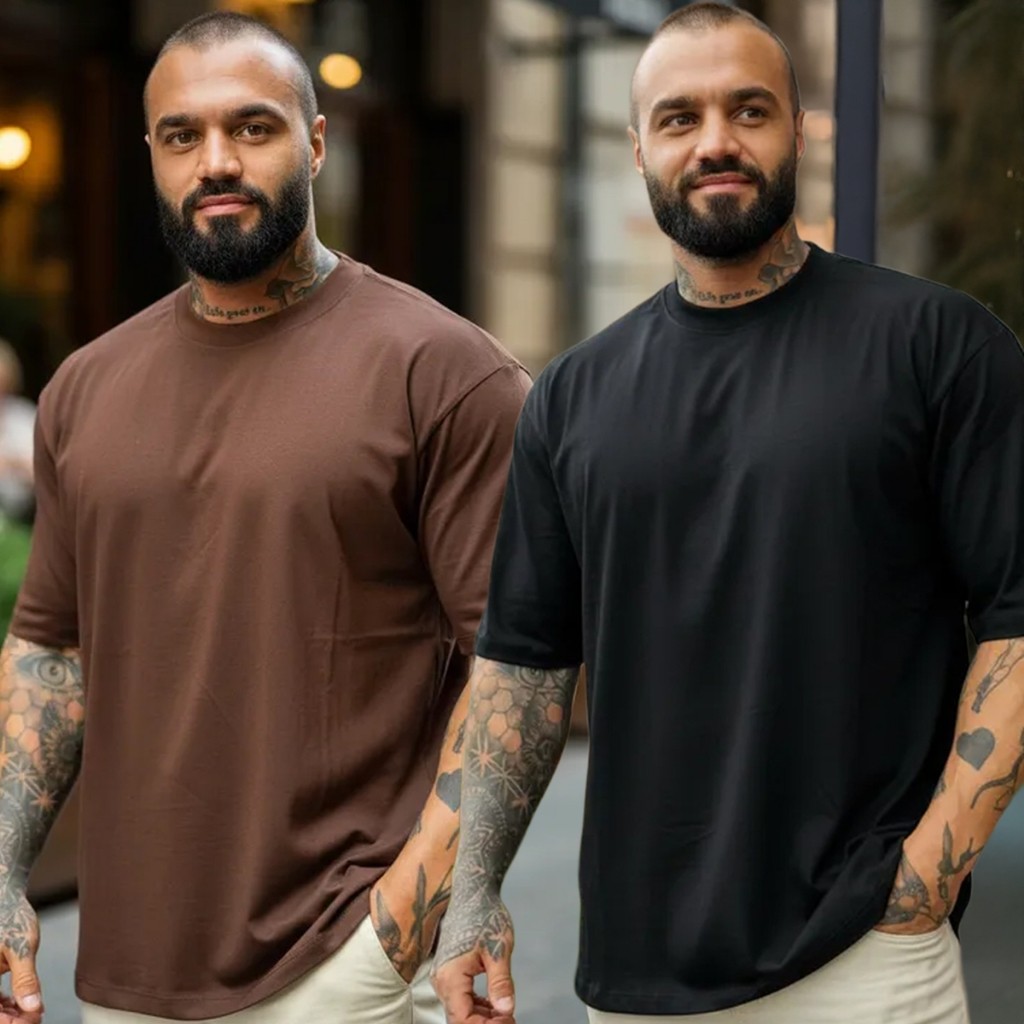 Kit 2 Camisetas Oversized Lisa 100% Algodão Fio 30.1 Premium Camiseta Masculina Estilo Streetwear Envio Imediato!