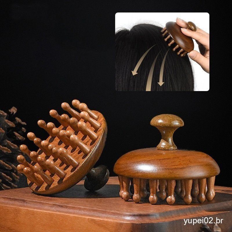 Multi-Funcional Terapia De Madeira Massagem Pente Couro Cabeludo Cabeça Massageador Natural Sândalo Circular Dente Guash