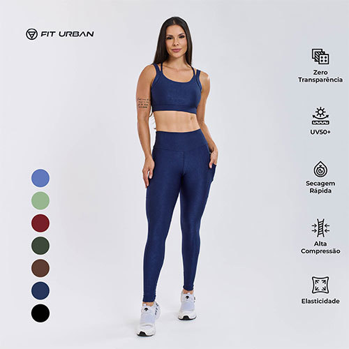 Conjunto Top + Legging Micro Canelado Liso Com Bolso