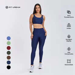 Conjunto Top + Legging Micro Canelado Liso Com Bolso