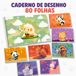 Caderno De Desenho 80 Folhas Capa Dura Grande Lala Pets Espiral Credeal