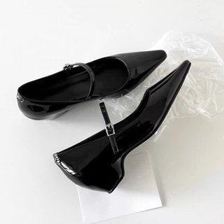 Primavera outono novo estilo estilo francês elegante fivela plana cinta salto grosso Mary Jane sapatos femininos apontou