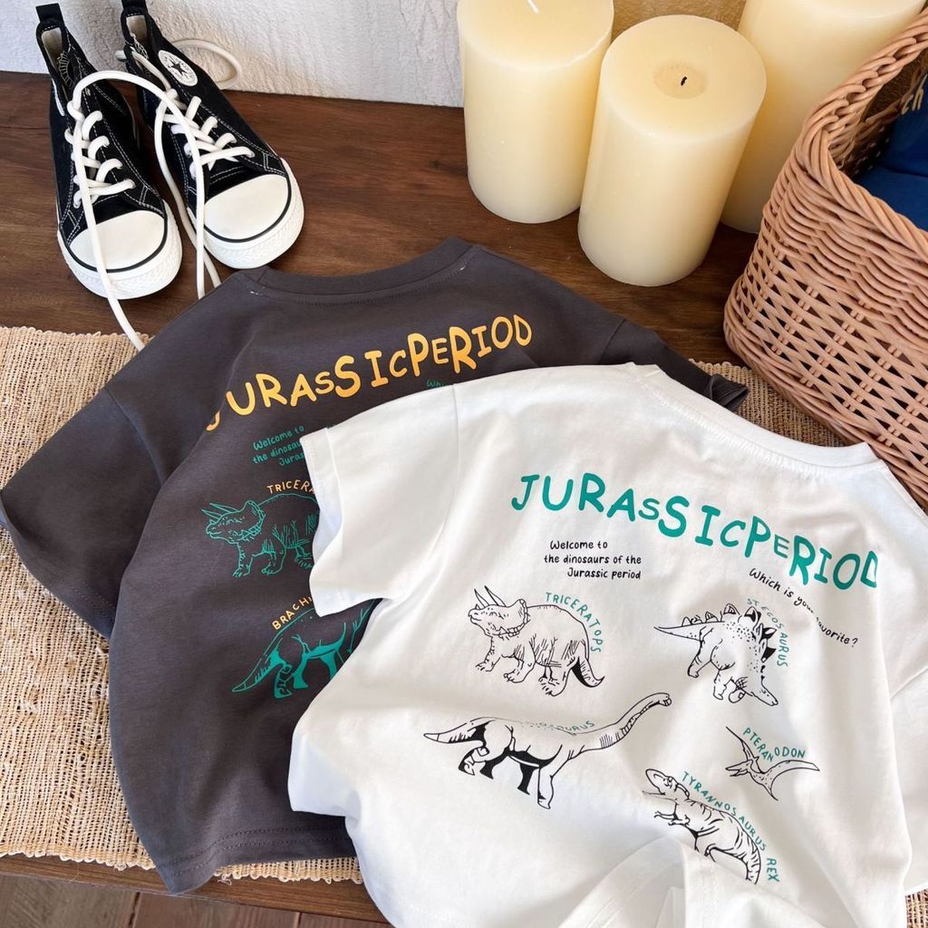 100% algodão crianças camiseta de manga curta verão 2026 novo estilo dinossauro impressão masculino feminino bebê Casual