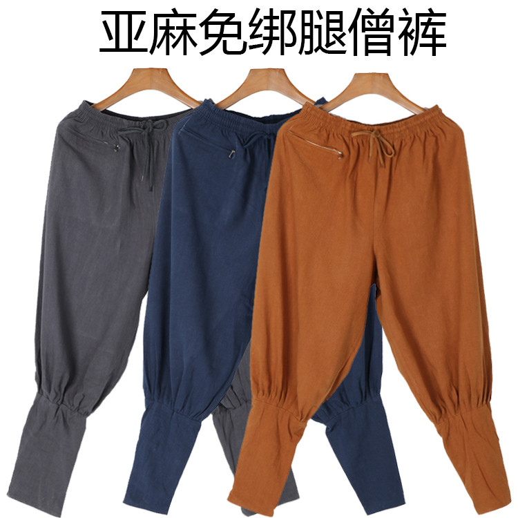 Calças monge masculinas Leggings-livre calças com punho primavera outono linho algodão linho calças verão monge calças i
