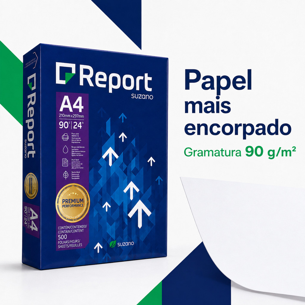 Papel Sulfite Report A4 Branco 90g Pacote com 500 Folhas Impressão Escritório Escola e Documentos