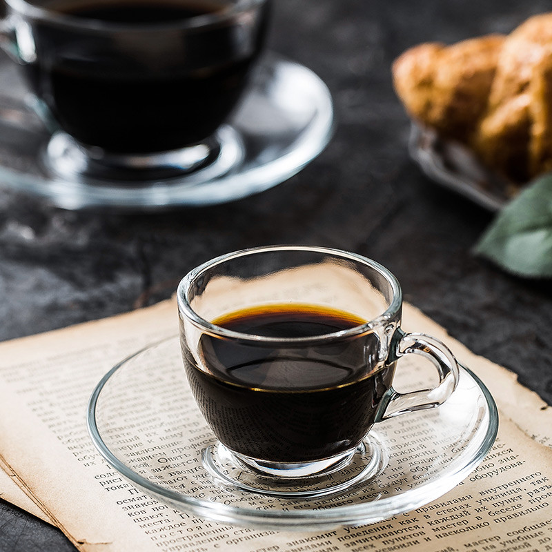 Conjunto de pires de xícara de café de vidro temperado importado doméstico italiano concentrado engrossado europeu simpl