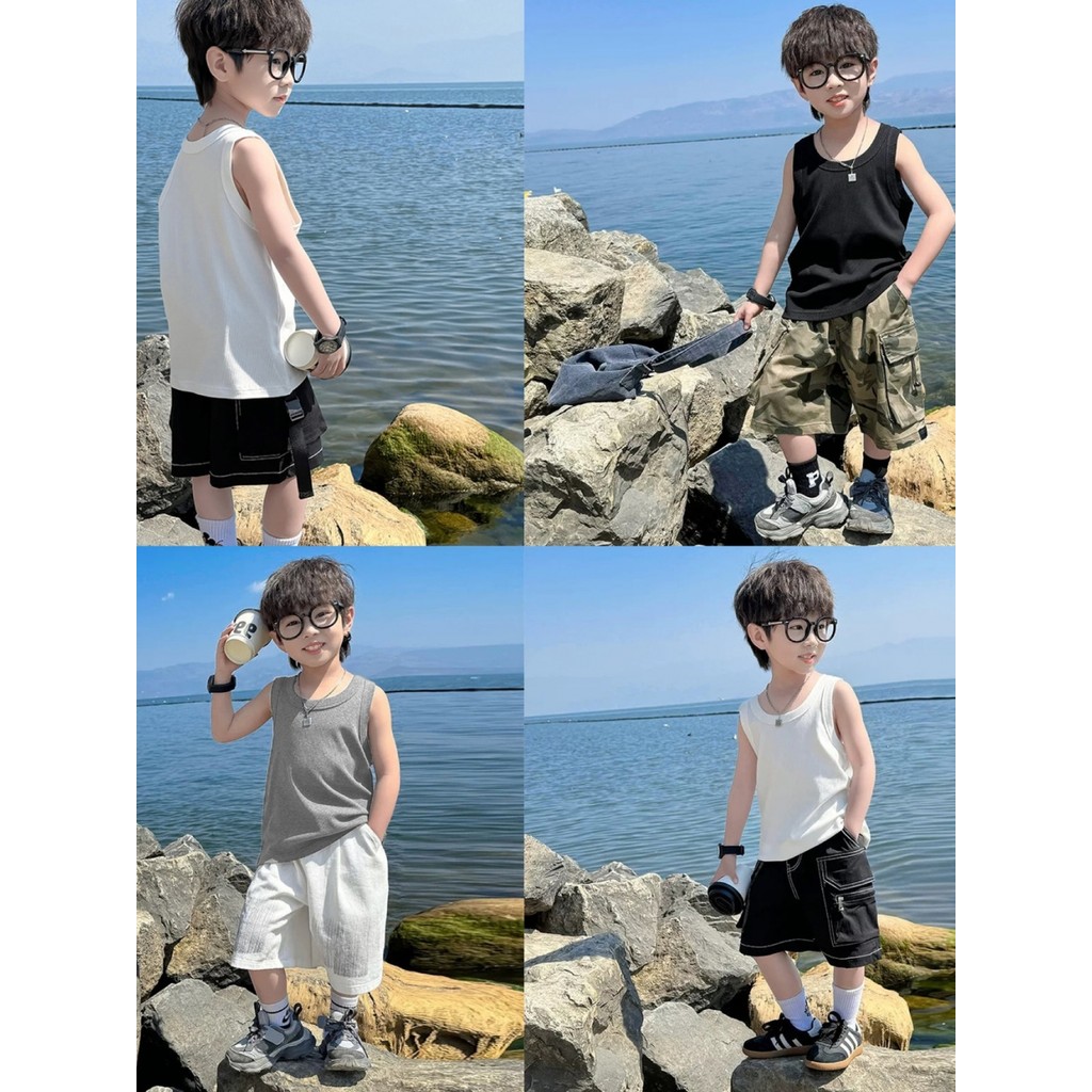 Novo estilo meninos sem mangas colete camiseta crianças roupas de verão meninos na moda crianças roupas estilo coreano p
