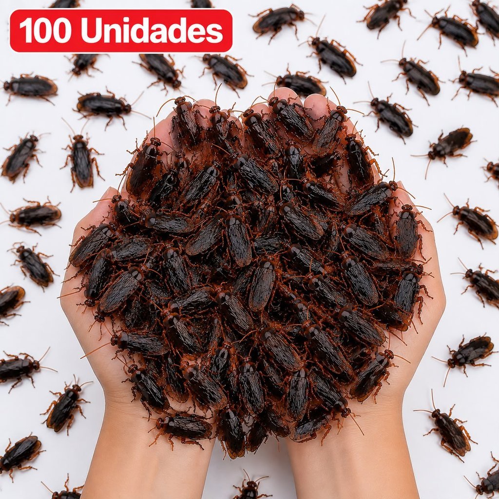 kit 100 Barata de Brinquedo Hallowen dia das bruxas Realista Simulação Borracha Pegadinha Mágica