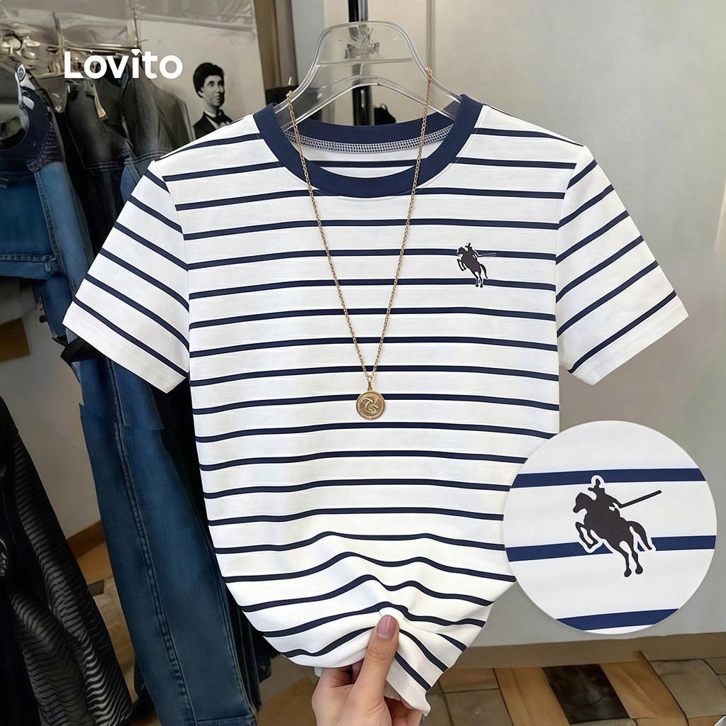 Lovito Camiseta Elegante com Estampa Linhas Contrastantes Blocos de Cor Branca feminina TSK8P2D1083