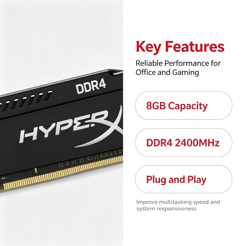 8 Gb DDR4 2400 Mhz Para HyperX FURY Lote 1.2 V DIMM PC4 Desktop RAM 288 Pinos — imagem 2 de 2
