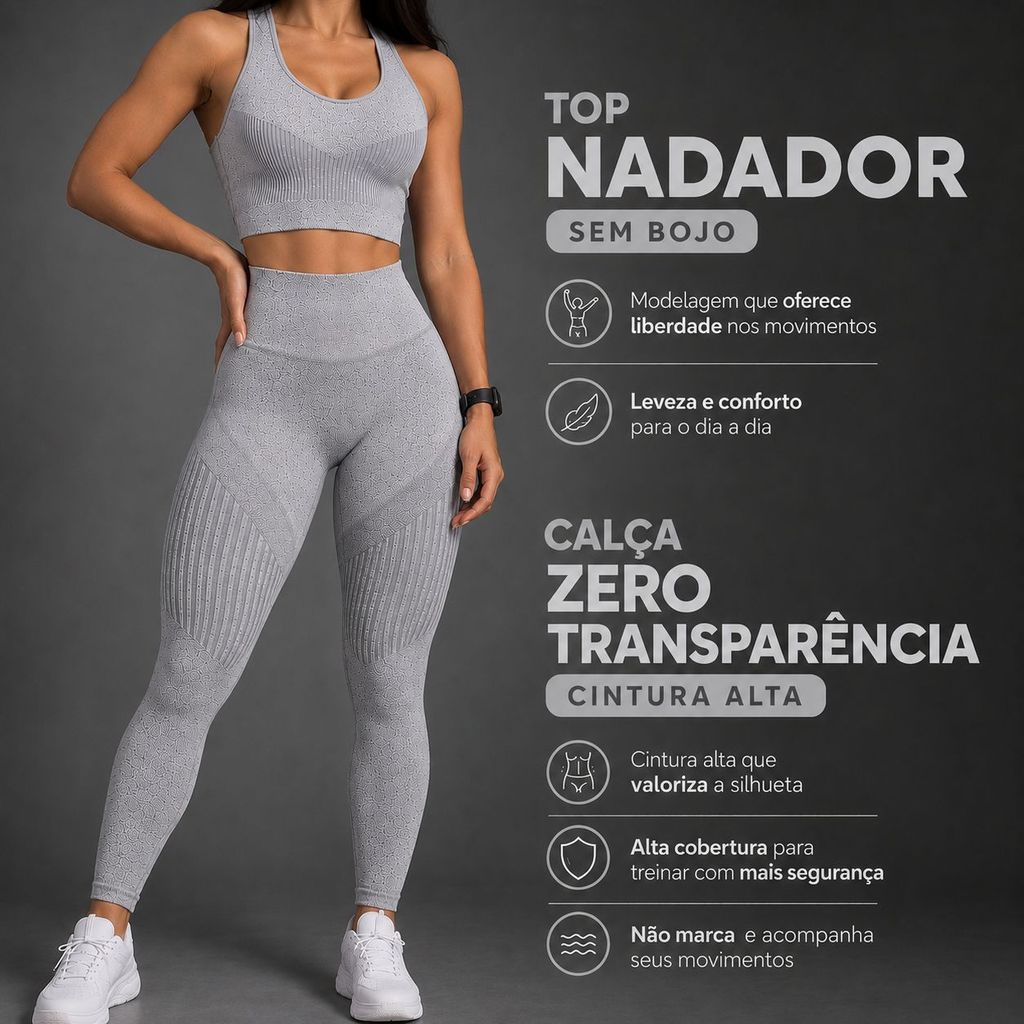 Legging + Top Sem Bojo - Calça Cintura Alta Zero Transparência Fitness Feminino Academia Tecido Leve e Confortável