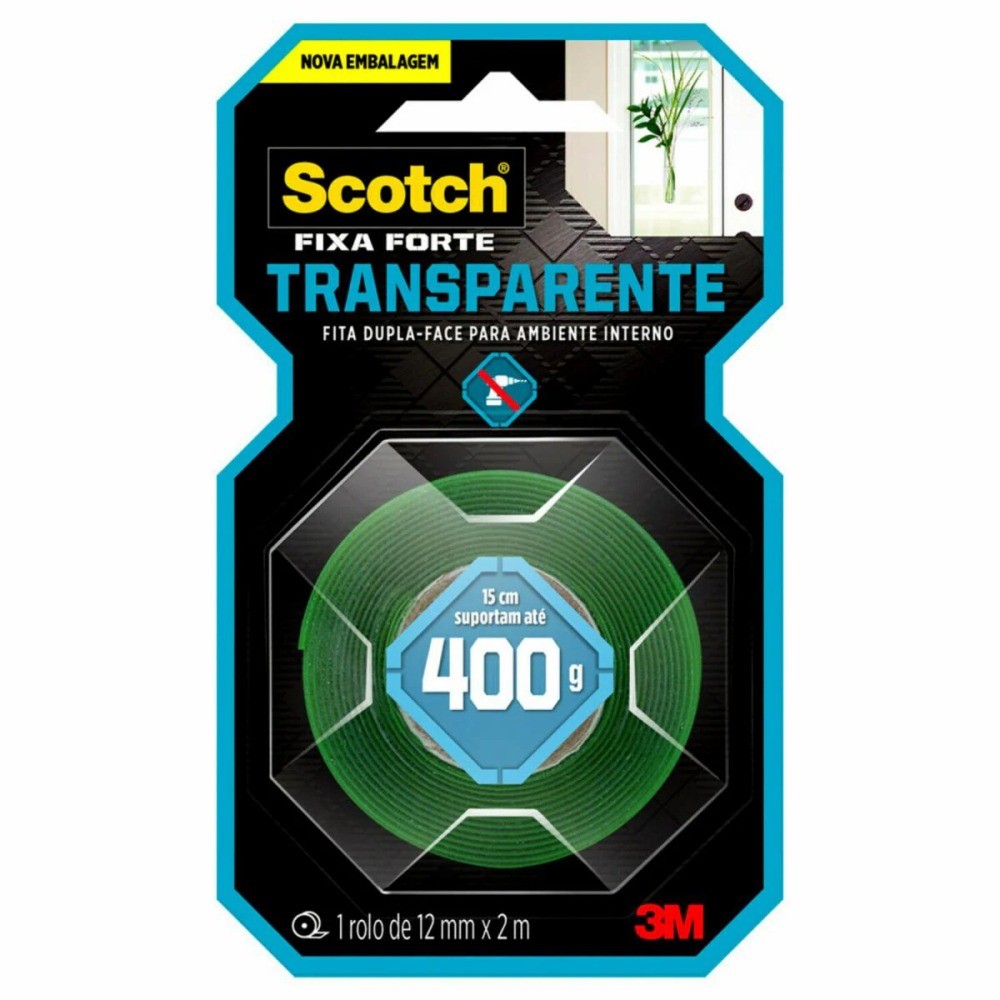 Fita adesiva dupla face 12 mm x 2 metros transparente - 3M