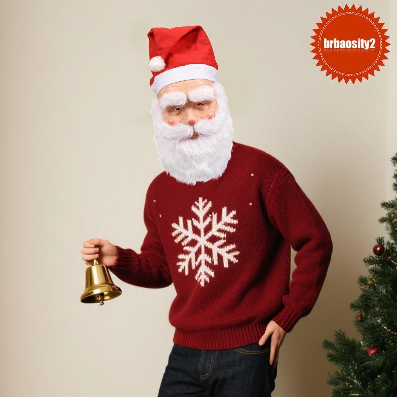 [Brbaosity2] Máscara De Cabeça De Plástico De Papai Noel Com Fantasia De Festival De Barba Branca Longa Para Celebrações